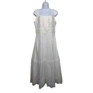 J. Crew Womens size S White Embroidered Tiered Midi Dress Eyelet Trim Lined